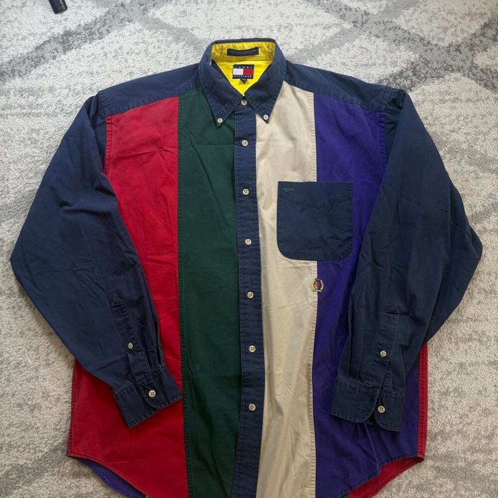 Vintage 90s Tommy Hilfiger Multicolor Colorblock Long Sleeve Medium 100% cotton